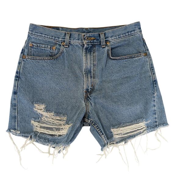 Vtg Y2K Levi's 505 Cut Off Shorts‎ Jean Rigid Denim Men's 34 Distressed Jorts - Picture 1 of 5